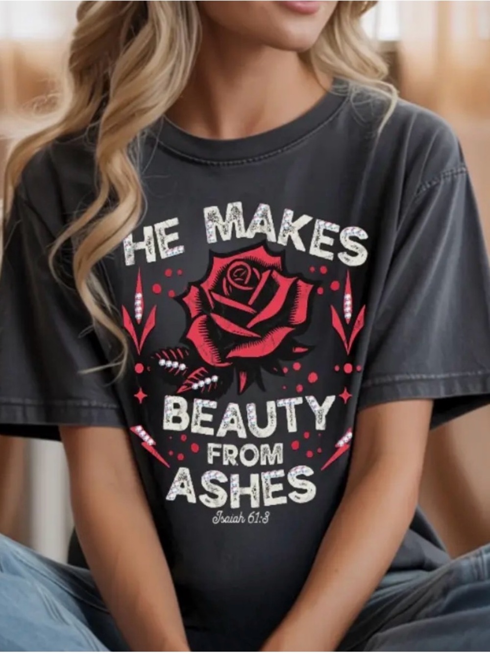Keep It Gypsy ‘He Makes Beauty From Ashes’ Graphic Tee with Crystals
